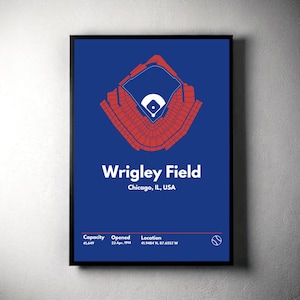 Chicago Cubs Poster, Wrigley Field Stadium Print, Mid Century Modern Baseball Poster, Sports Bedroom Posters, Minimalist Office Wall Art