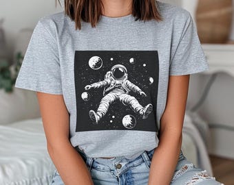 T-shirt ruimteverkenner, astronaut-t-shirt, ruimte, maan, astronaut vallend T-shirt, grafisch shirt Galaxy, planeten en sterren, uniseks softstyle-top
