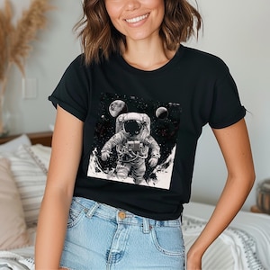Astronaut Space Graphic T-Shirt, Vintage Retro Moon Planets Stars,Cosmic Astronomer Tee,Galaxy Exploration, Outer Space Shirt, astronaut
