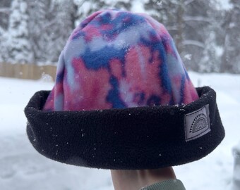 Teeny Fleece Beanie - Pink & Purple Tie Dye