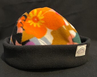Teeny Fleece Beanie - Floral and Black