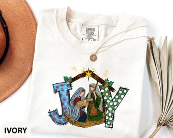 Comfort Colors Joy Shirt, Nativity Shirt, Religious Shirt, Marian Catholic Tee, Catholic Gifts For Women Tee, Jesus Love Shirt