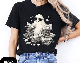 Retro Ghost Reading Books Shirt, Librarian Ghost Halloween, Halloween Teacher Shirt, Halloween Shirt, Teacher Gift, Boo School