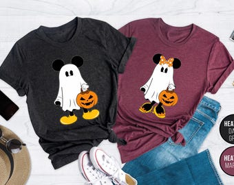 Retro Mickey Minnie Halloween Couple Shirts, Mickey Ghost Shirt, Minnie Ghost Shirt, Spooky Season Shirt, Disney Halloween Shirt