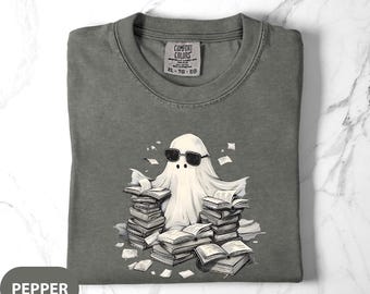 Retro Ghost Librarian Shirt: Comfort Colors Halloween Teacher Tee