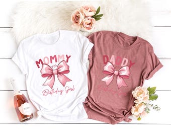 Personalized Family Matching Pink Bow First Birthday Family Shirt, Pink Bow 1st Birthday Outfit, First Birthday Girl, Pink Bow Birthday Tee