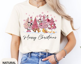 Retro Pink Disney Christmas Tree Shirt, Mickey And Friends Christmas Shirt, Disney Christmas Shirt, Merry Christmas Shirt, Disney Family Tee