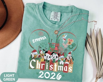 Comfort Color Custom Retro Disney Christmas Shirt, Personalized 2026 Disney Christmas Shirt, Matching Family Disney Christmas Shirt