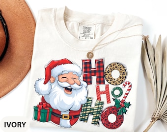 Comfort Colors Santa Ho Ho Ho Christmas Shirt, Funny Holiday Graphic Tee, Retro Santa Claus, Holiday Party Tee, Vintage Retro Holiday Shirt