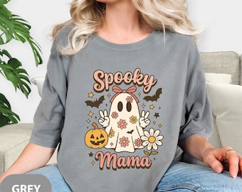 Comfort Colors Spooky Mama Shirt: Coquette Halloween Ghost Tee