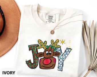 Comfort Colors Christmas Reindeer Joy Shirt, Joy Reindeer T-Shirt, Joy Deer Shirt, Cute Christmas Shirts For Kids, Christmas Tee