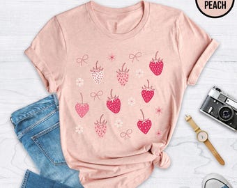 Coquette Strawberry Shirt: Girly Pink Bow Tee