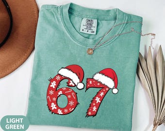 Comfort Colors Six Seven Christmas Shirt, Viral 6 7 Meme Tee, Funny Xmas Graphic T-Shirt, Social Media Humor Holiday Shirt