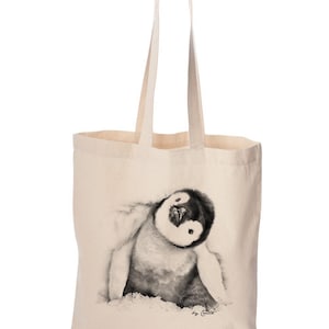 Penguin tote bag, cute bag, grocery bag, reusable bag, market bag, cotton bag, beach bag, Christmas gift, Birthday gift, screen print