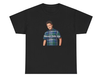 Never Gib Up: Motivational Meme Portrait, Internet Culture InspirationFunny Graphic Tee, Unisex Cotton Shirt, Humor Gift, Casual Meme Top