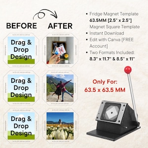 Fridge Square Magnet Template 63.5MM [2.5&quot; x 2.5&quot;] | Magnet Template | Square Magnet Template | Edit with Canva | A4 & US Letter [BOTH]