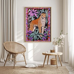 Bold Leopard Jungle Wall Art - Animal Print with Purple and Pink Hues - Jungle Home Decor