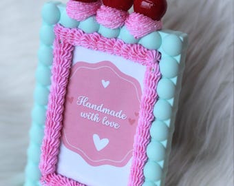 Pastel Blue Picture Frame, Pink Birthday Cake Frame, 4 x 6 frame