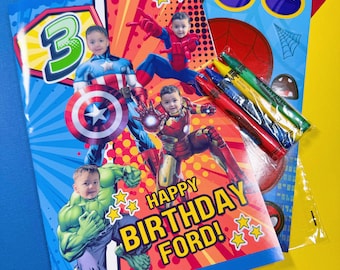 Personalized Super Hero Coloring Book Party Favors: Stickers & Crayons