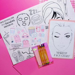 Kundenspezifische Mädchen-Spa-Party-Tischeinrichtung mit Malseite-Make-up-Chart-Aufklebern