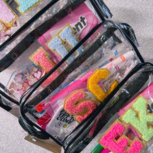 Personalized Clear Mini Zipper Bag with Initial Letter Patches: Custom Gifts