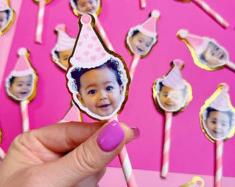 Personalisierte Gesicht Geburtstag Cupcake Toppers: Partyhüte, Kinder Party Dekor (12er Set)