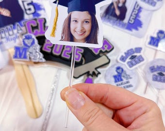 Custom Class of 2025 Graduation Cupcake Toppers with Photo