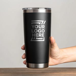 Personalisierte gravierte schwarze Edelstahlbecher | Individuelles Logo Tumbler | 20 Unzen