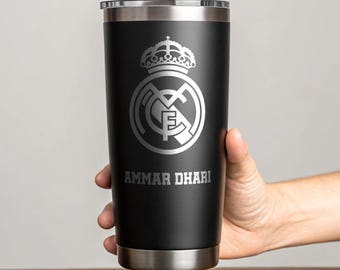 Real Madrid Tumbler Ammar: Laser Engraved 20 oz Stainless Steel Travel Mug