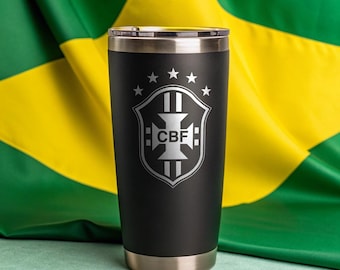 ブラジルサッカータンブラー：刻印入りブラックステンレススチールトラベルマグ