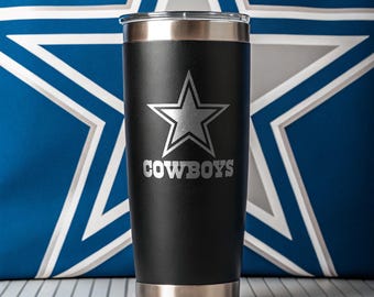 Dallas Cowboys Tumbler: Laser Engraved 20 oz Stainless Steel Travel Mug