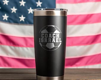 USA Soccer Coach-beker: gegraveerde 20 oz zwarte roestvrijstalen reismok