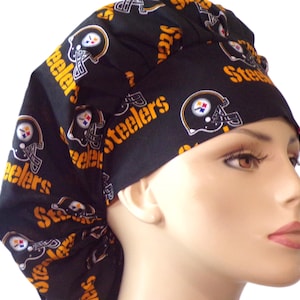 Bouffant Scrub Hat-Steelers Fabric-Scrub Caps-Surgical Cap-Medical Scrub Hat-Nurse-Veterinarian-Chemo-Dental-Scrub Caps-Surgical Scrub Hats