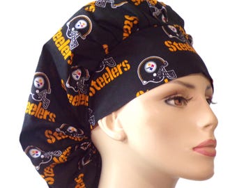 Bouffant Scrub Hat-Steelers Fabric-Scrub Caps-Surgical Cap-Medical Scrub Hat-Nurse-Veterinarian-Chemo-Dental-Scrub Caps-Surgical Scrub Hats