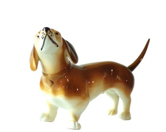 Vintage-Dachshund Wiener Dog-Royal Dux Bohemia-Ceramic Porcelain Figure Figurine 6.5” Long Czech Republic 1960s-Dog-Glass Dog-Dachshund Dog