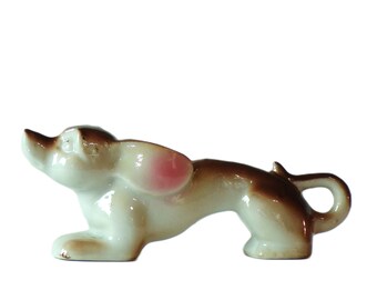 Vintage-Japan Dachshund Wiener Dog-Ceramic Porcelain Figure Figurine 4.5” Long 1960s-Dog-Glass Dog-Dachshund Dog