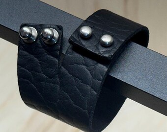 Bison Leather "MUTANT" Bracelet - Black & Silver - Handmade