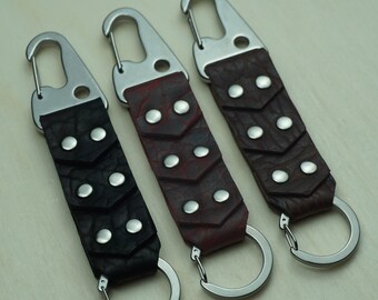 Bison Leather “Plated” Keychain with Stainless Steel Rifle Clip – Handmade in Canada Belt Loop Key Fob