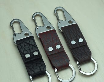 Bison Leather Keychain with Stainless Steel Rifle Clip – Handmade in Canada Belt Loop Key Fob