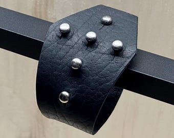 Bison Leather "COFFIN" Bracelet - Black & Silver - Handmade