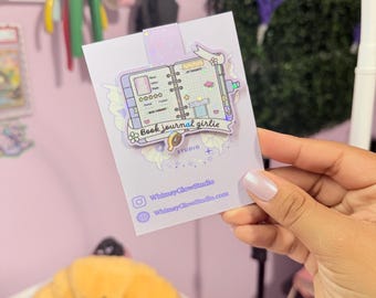 Book Journal Girlie Holographic Magnetic Bookmark | Cute Reading Tracker Bookmark | Book Lover Gift | Pastel Reader Accessory