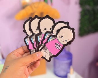Kewpie Romance Reader Sticker | Book Lover Gift, Handmade