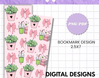 Plants & Matcha Digital Bookmark Set | Cozy Greenery Bookmarks (Digital Download)