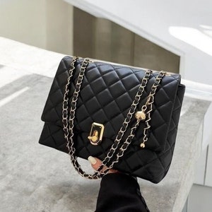 Damen Diamant Kette Designer Umhängetasche, große Kapazität PU-Leder Crossbody Bag, Leder Geldbörse, Reisehandtasche mit Schloss Schnalle & Kette