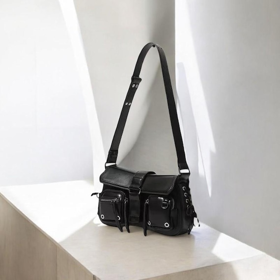 バッグ y2k grunge leather one hand bag JIAERDI Y2k Grunge Sier Handbag Women Vintage Pockets Chic