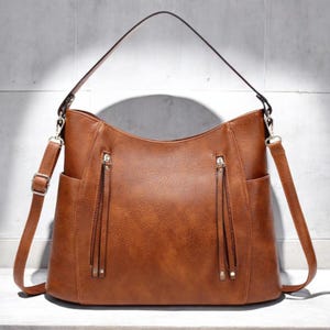 Women&#39;s Leather Hobo Shoulder Bag – Large Capacity Handbag, Women’s Designer Tote Bag, Vintage Casual Purse, Fashion Hand Bag for Daily Use