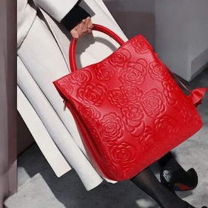 Weinrote Echtleder Umhängetasche - Retro Rindsleder Geldbörse für Frauen - Stilvolle Schulter Handtasche - Elegante Reisetasche - Geschenk für Sie