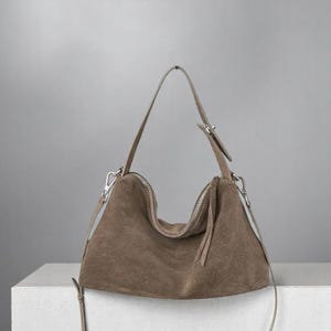 Matte Wildleder Designer Leder Handtasche - Damen Boston Tote Schultertasche, Braune Leder Geldbörse, Echtleder Große Kapazitätstasche