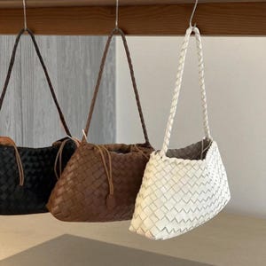 Leder gewebte Handtasche, gewebte Schultertasche, Damen Leder Geldbörse, Top Griff Tote, weiche geflochtene Tasche, Designer-Modetasche für Frauen