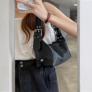 Y2K Motorrad-Umhängetasche - Trendige PU-Leder-Handtasche, minimalistische Crossbody-Geldbörse für Mädchen, Streetwear-Stil kleine Damentasche